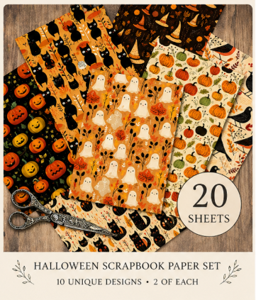 Halloween Scrapbook Paper Pack | 20 Sheets | 10 Designs