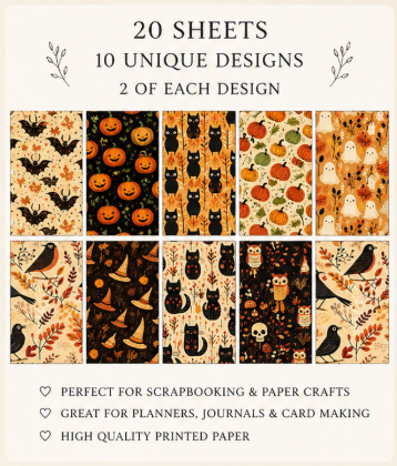 Halloween Scrapbook Paper Pack | 20 Sheets | 10 Designs
