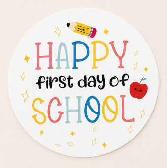 Happy First Day of School Sticker | Round | 12-Pack | 1.8 Inch