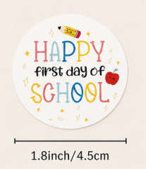 Happy First Day of School Sticker | Round | 12-Pack | 1.8 Inch