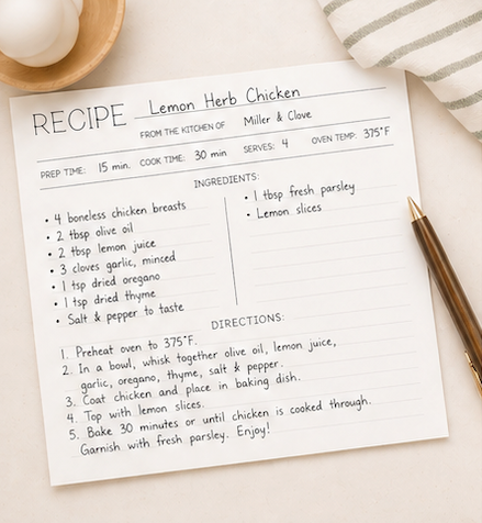 Recipe Cards | Set of 12 | 6x4 Inch | Miller & Clove