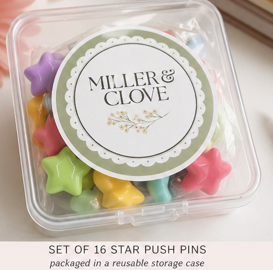 Pastel Star Push Pins – Set of 16 Colorful Stars