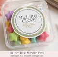 Pastel Star Push Pins – Set of 16 Colorful Stars