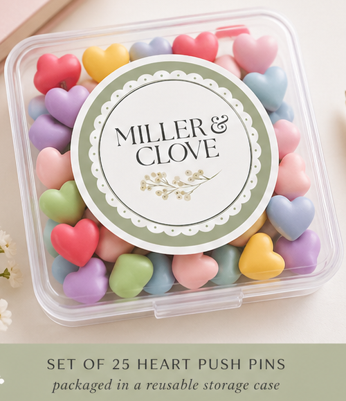 Heart Push Pins – Set of 25 Pastel Bulletin Board Tacks