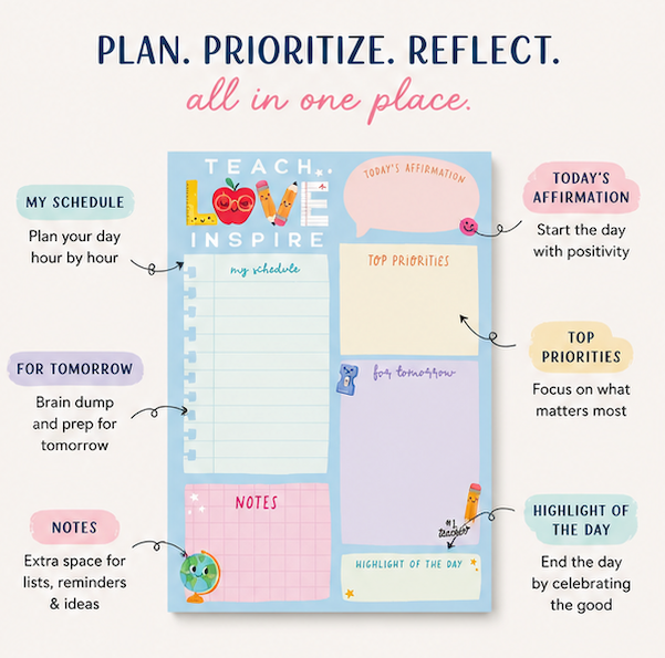 Teacher Planner Pad | Daily Planning Notepad for Teachers