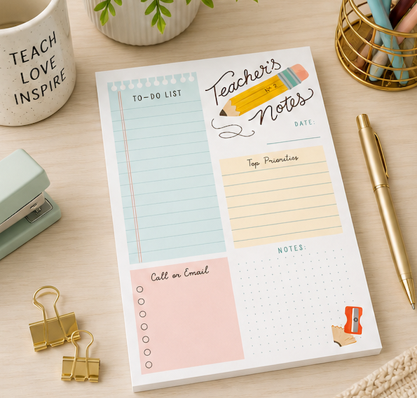 Teacher's Notes Planner Pad | Daily Desk Organizer for Teachers
