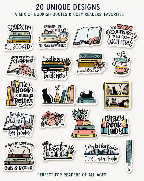 Book Lover Sticker Pack | 20 Bookish Stickers for Readers