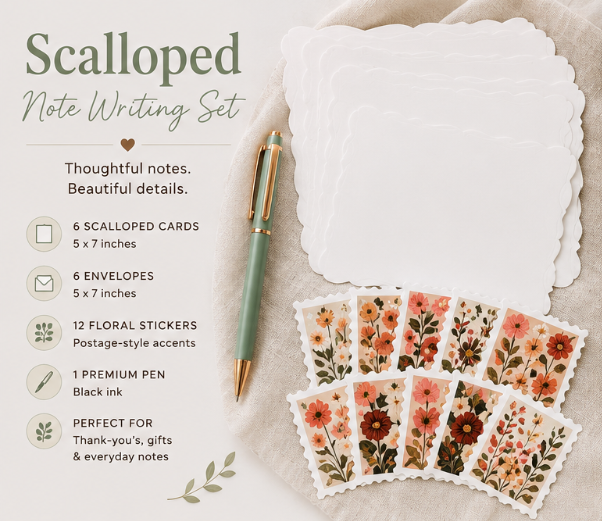 Scalloped Note Writing Set – Stationery Gift Kit | Miller & Clove
