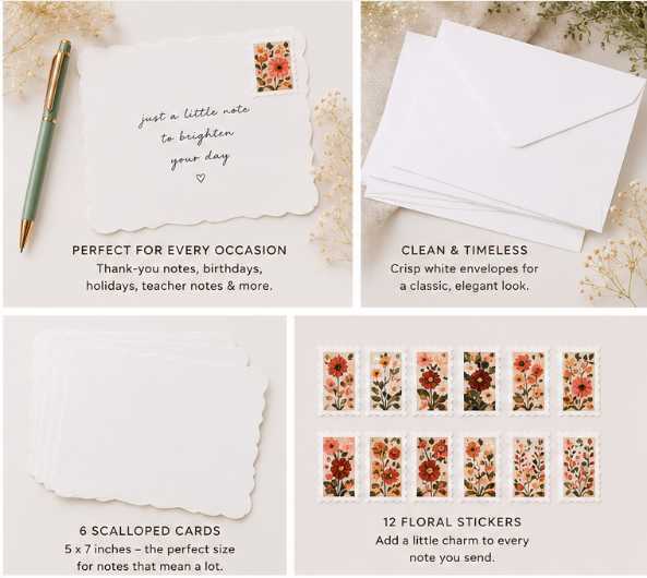 Scalloped Note Writing Set – Stationery Gift Kit | Miller & Clove