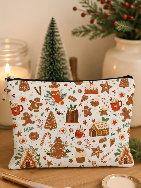 Holiday Gingerbread Makeup Bag | Christmas Cosmetic Bag, Toiletry Pouch & Travel Organizer