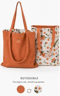 Orange Grove Reversible Canvas Tote Bag — Cotton Linen Shoulder Tote & Everyday Shopping Bag