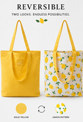 Reversible Lemon Tote Bag — Canvas Shoulder Tote for Shopping, Work & Everyday Carry