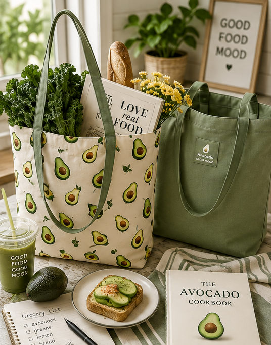 Reversible Avocado Tote Bag — Canvas Shoulder Tote for Shopping, Work & Everyday Carry