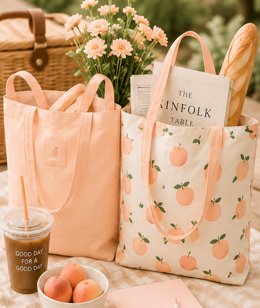 Reversible Peach Tote Bag — Canvas Shoulder Tote for Shopping, Work & Everyday Carry