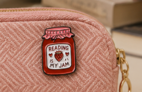 Reading Is My Jam Strawberry Enamel Pin | Book Lover Backpack Pin