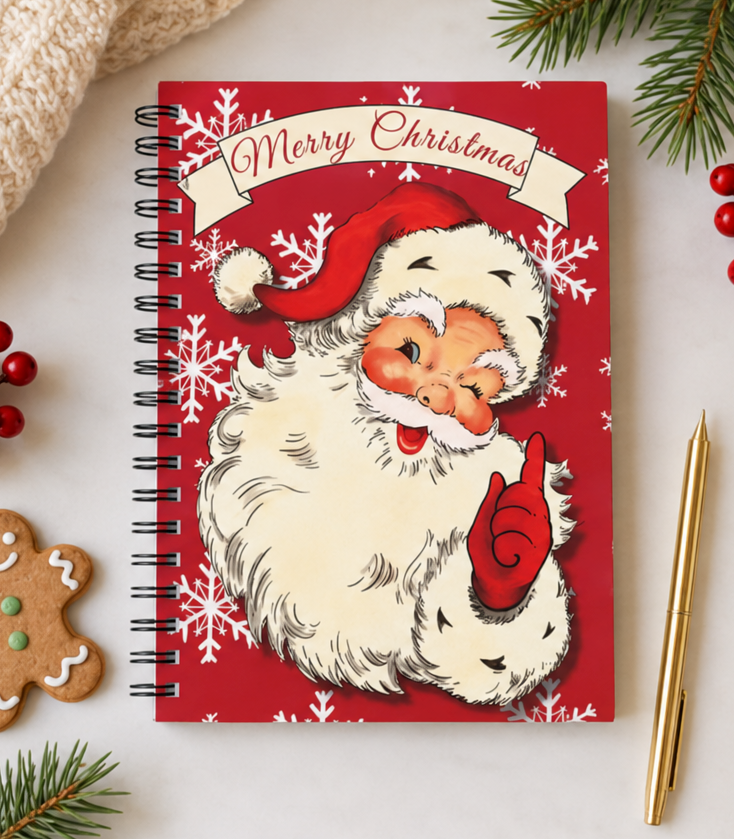 Vintage Santa Spiral Notebook | A5 Lined Journal | 50 Pages for Holiday Lists, Notes & Christmas Planning