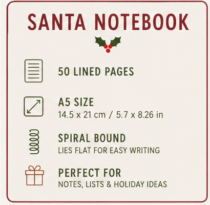 Vintage Santa Spiral Notebook | A5 Lined Journal | 50 Pages for Holiday Lists, Notes & Christmas Planning