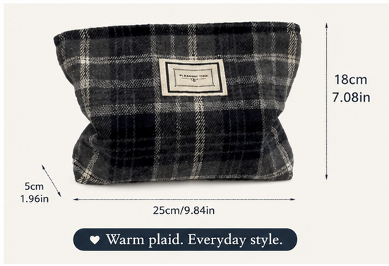 Cozy Plaid Bag | Soft Flannel Pouch with Canvas Lining