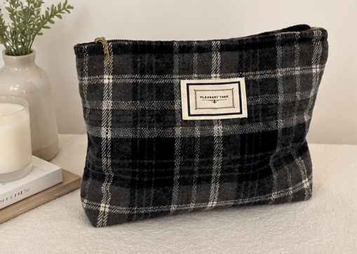 Cozy Plaid Bag | Soft Flannel Pouch with Canvas Lining