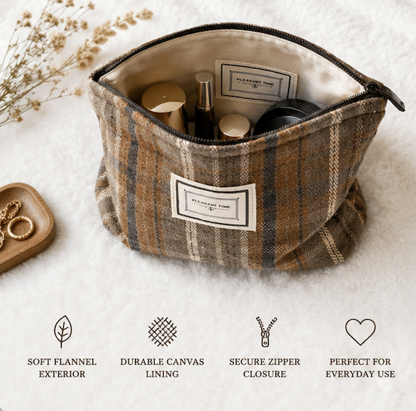 Cozy Plaid Bag | Soft Flannel Pouch with Canvas Lining