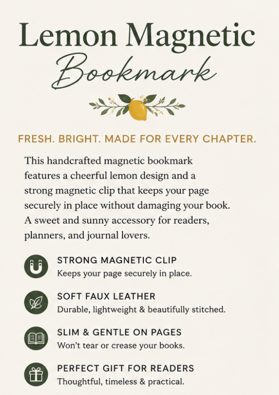 Lemon Magnetic Faux Leather Bookmark