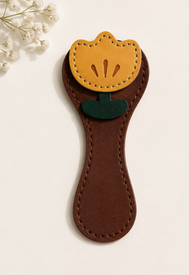 Yellow Tulip Magnetic Faux Leather Bookmark