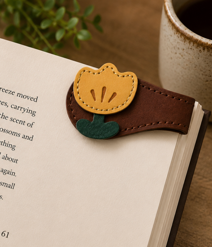 Yellow Tulip Magnetic Faux Leather Bookmark