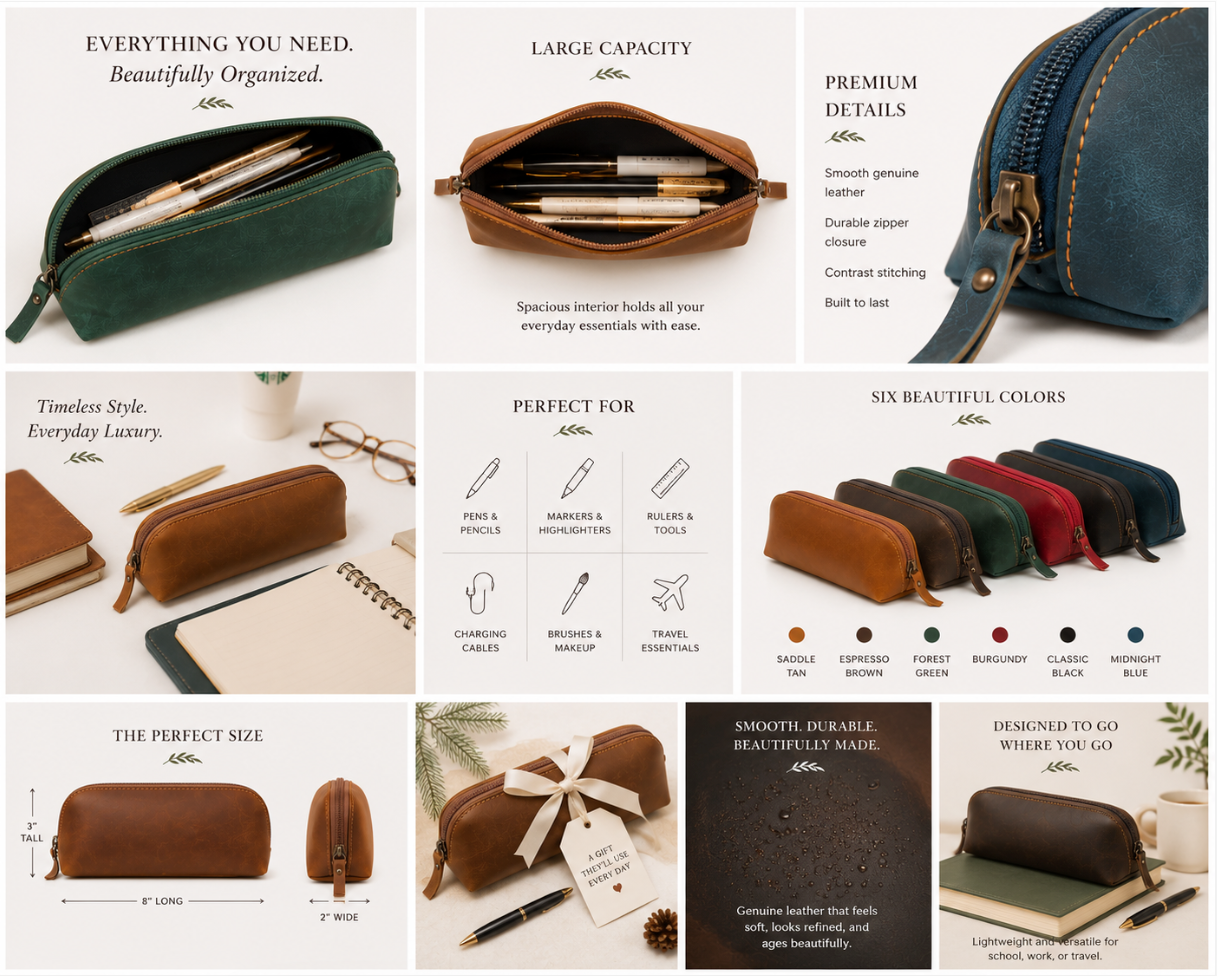 Smooth Genuine Leather Pencil Case