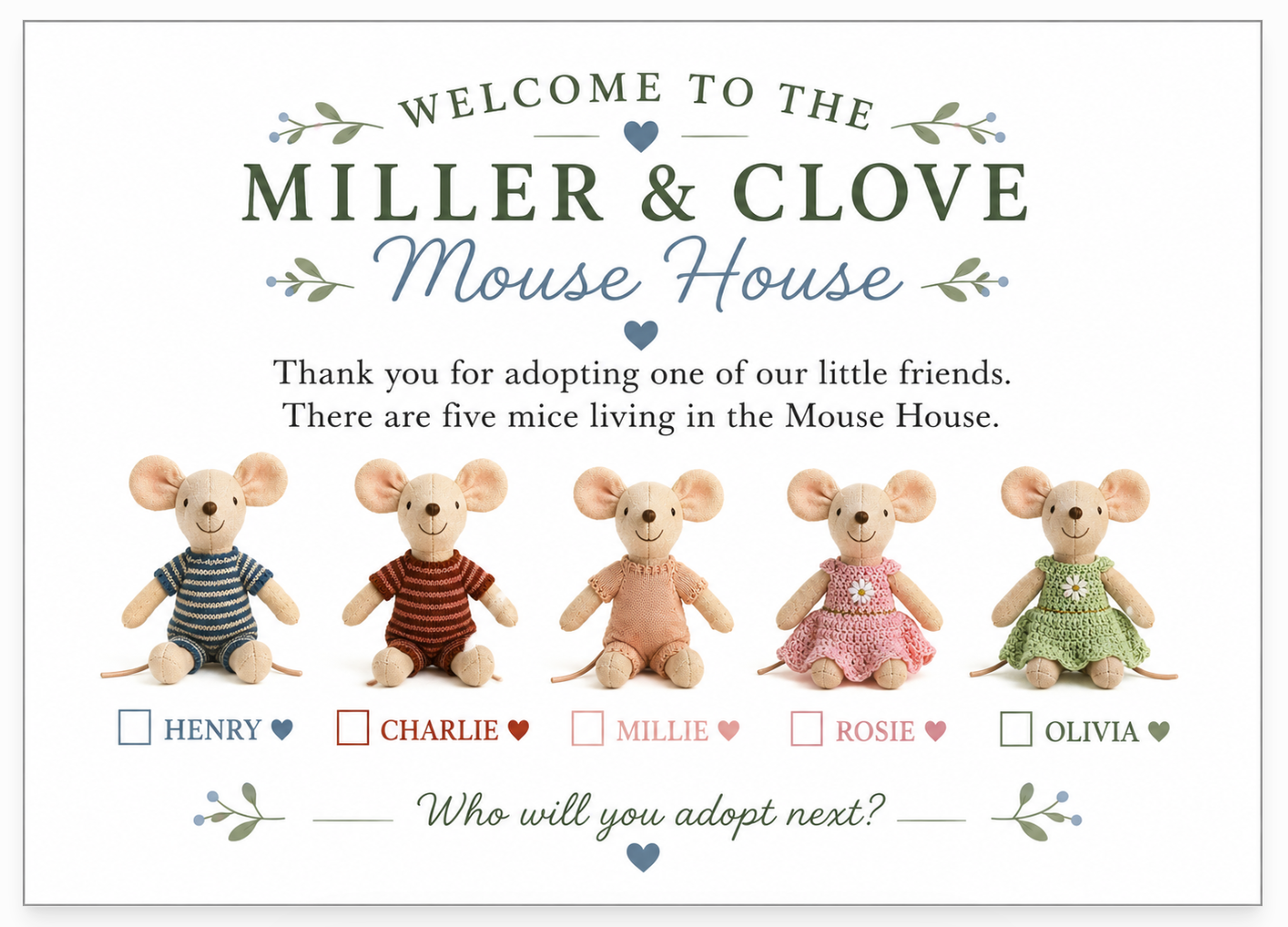 Miller & Clove Mouse House | Mouse Gift set with Adoption Certificate