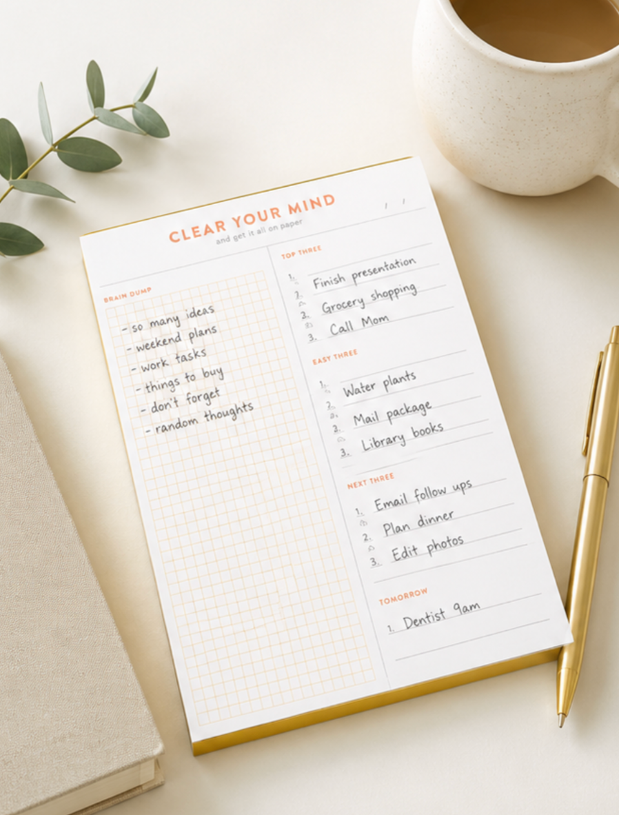Clear Your Mind Brain Dump Notepad – Daily Planner Pad for Productivity & Organization