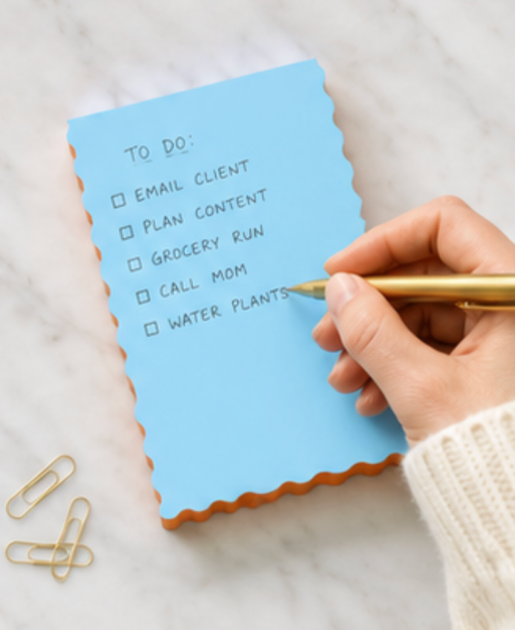 Mini Wave Shaped Notepad – Sky Blue & Tangerine Painted Edge Desk Notepad | Idlewild Co.