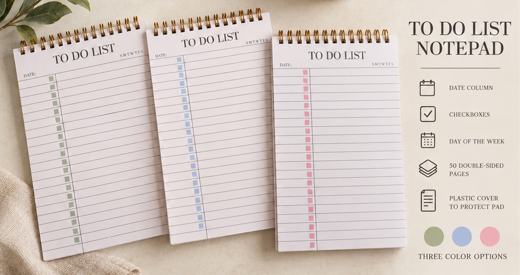 Spiral To-Do List Notepad | Daily Checklist & Task Planner – 50 Double-Sided Pages