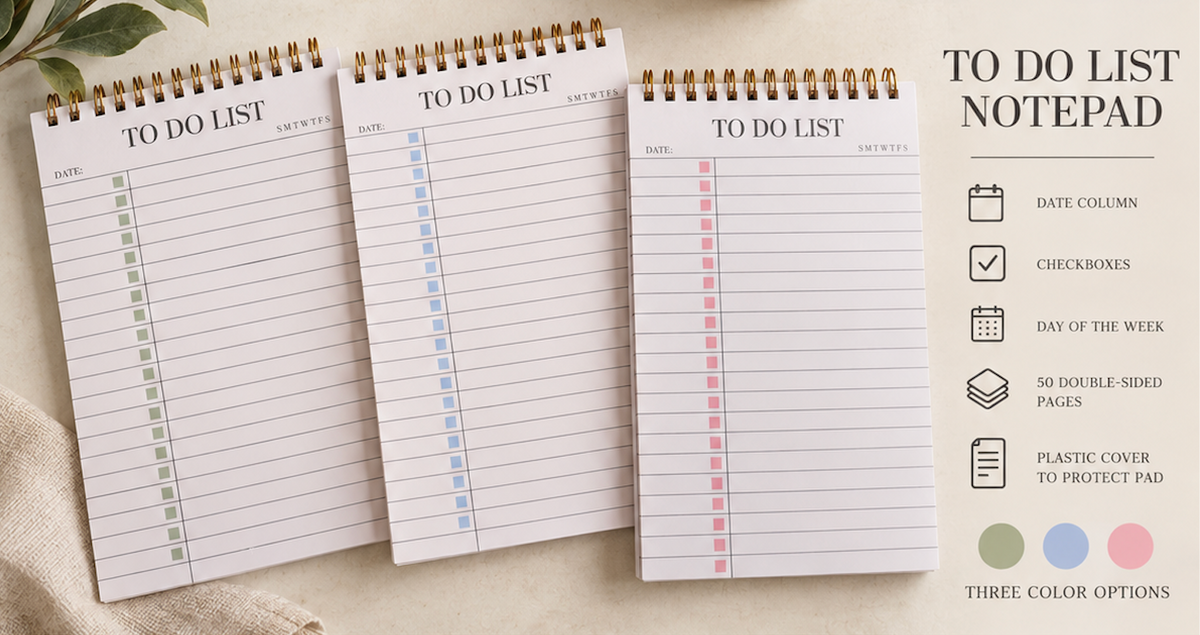 Spiral To-Do List Notepad | Daily Checklist & Task Planner – 50 Double-Sided Pages