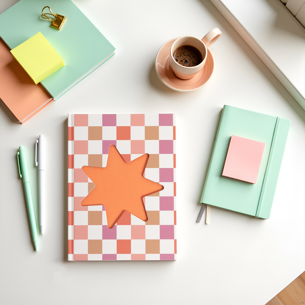 Checkered Star Pink & Orange Hardcover Journal Notebook 6x8