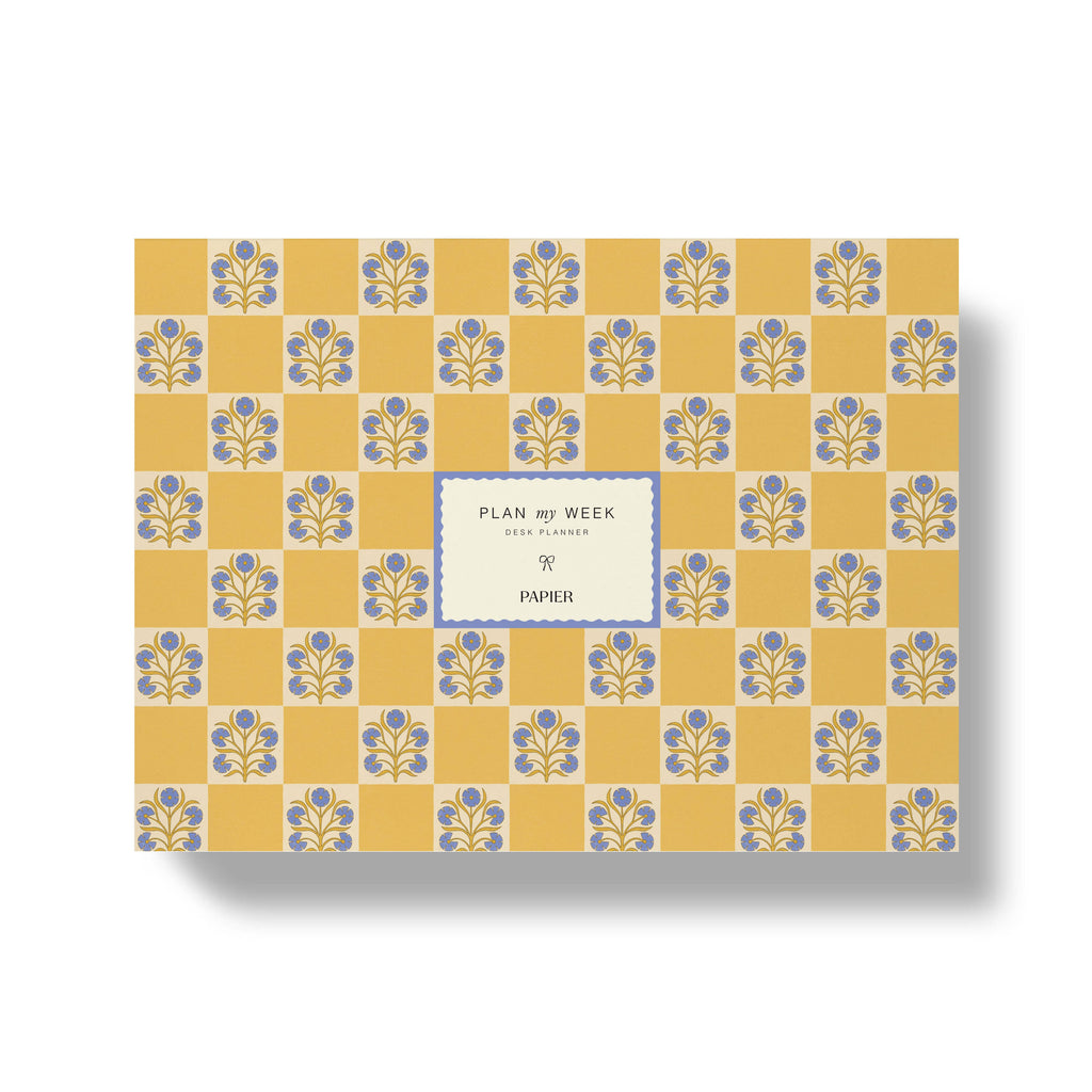 Weekly Desk Planner, Undated -  Floral Checkerboard