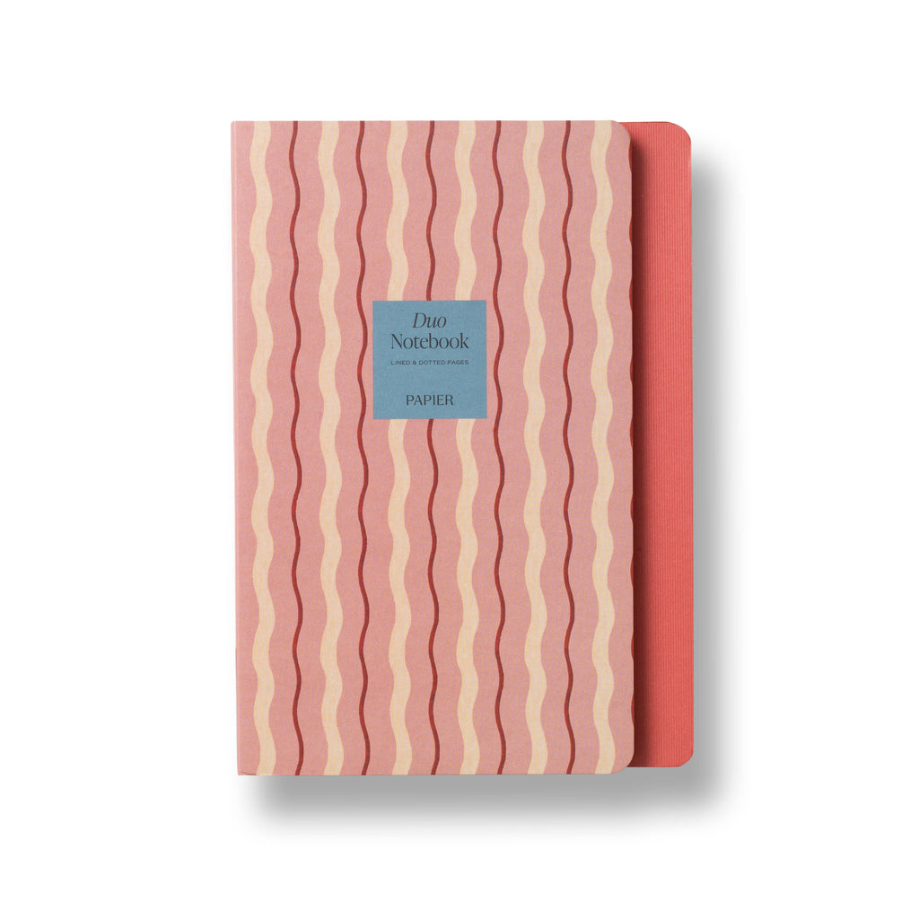 Stepped Lined & Dotted Notebook, A5 Softcover - Pink Waves