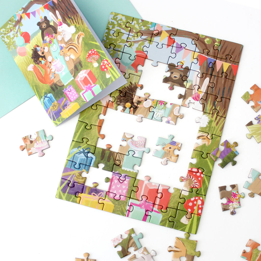 Woodland Party Puzzle Greeting Card