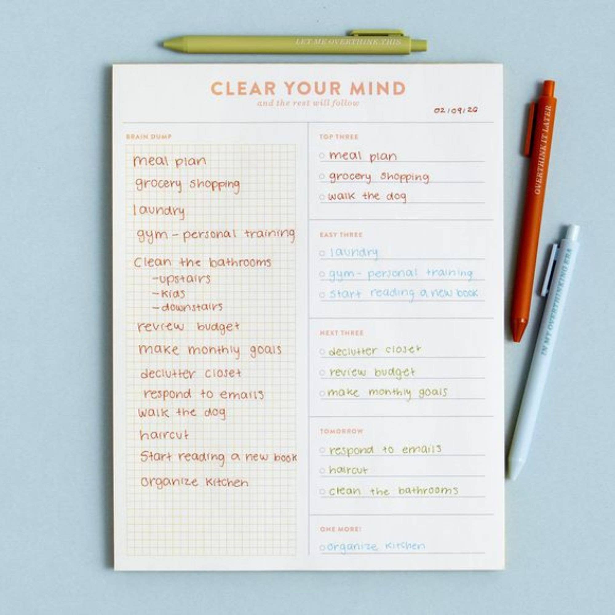 Clear Your Mind Brain Dump Notepad