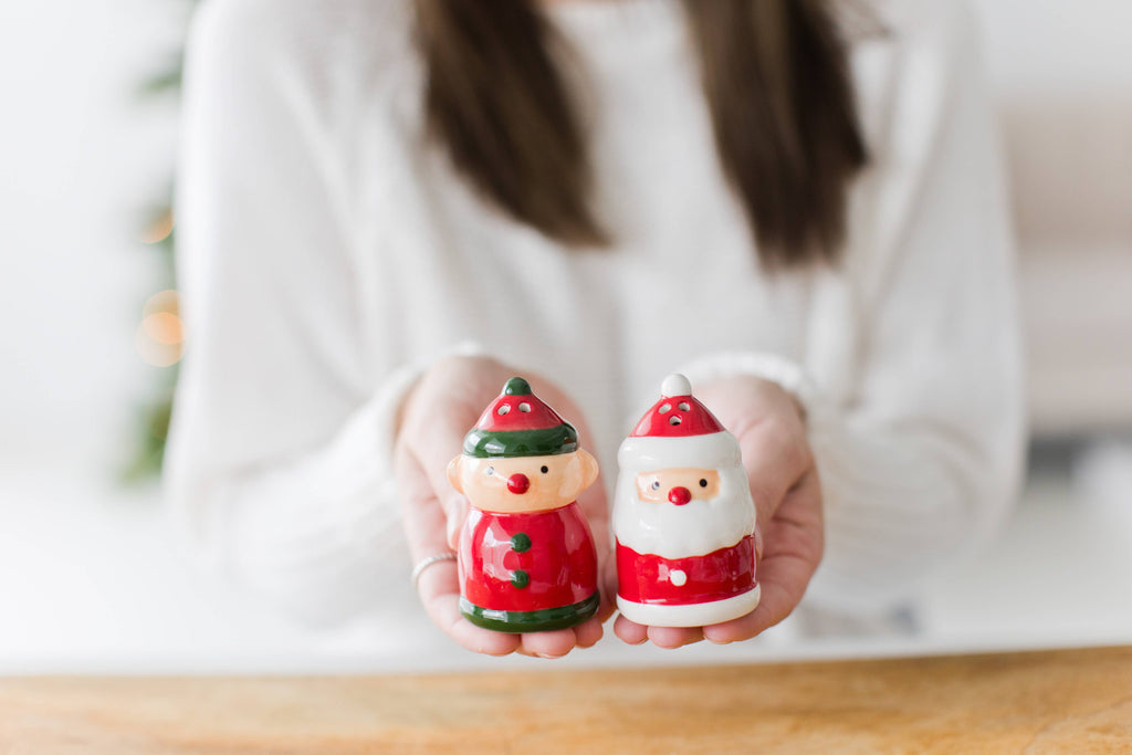 Santa & Elf Salt & Pepper Shaker Set | Ceramic Christmas Kitchen Decor