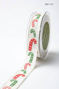 1" Candy Cane Holiday Print Ribbon