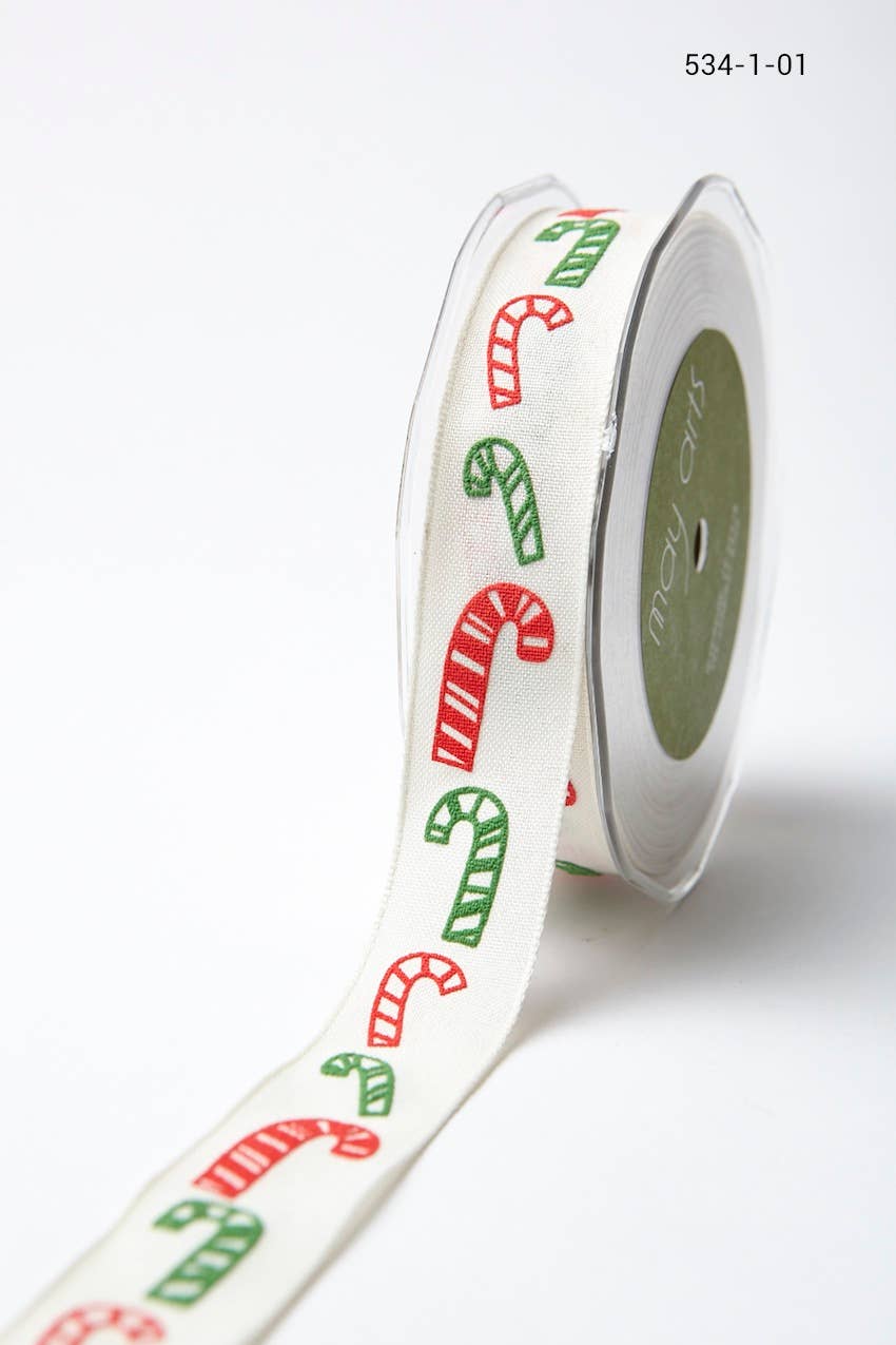 1" Candy Cane Holiday Print Ribbon