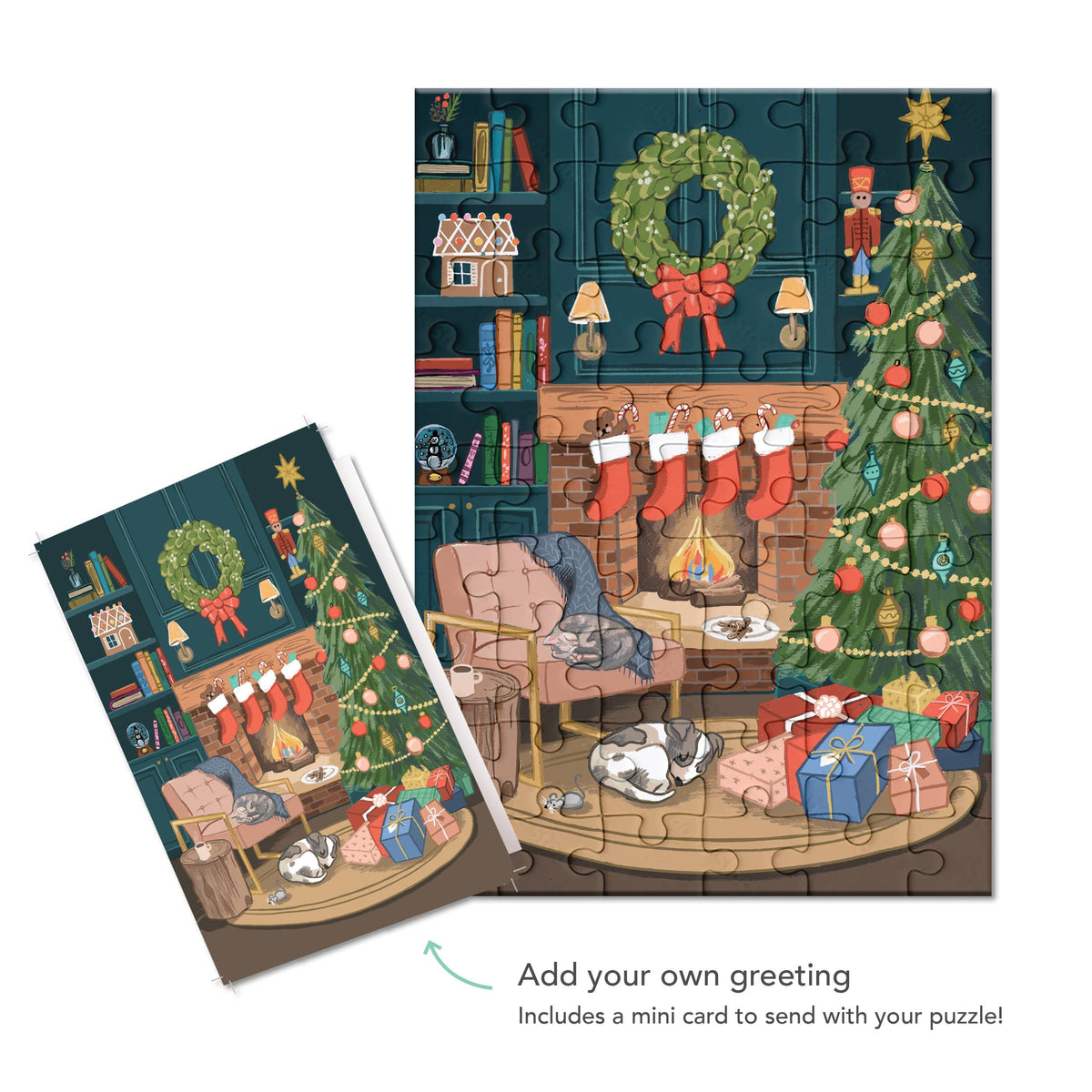Puzzle Greeting Card – Cozy Fireplace Scene
