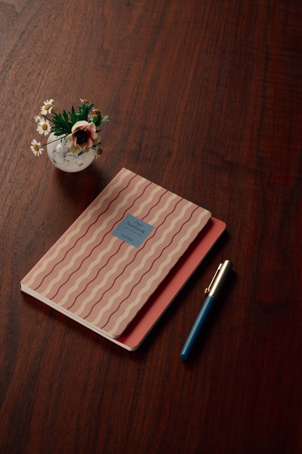 Stepped Lined & Dotted Notebook, A5 Softcover - Pink Waves