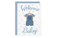 Welcome Baby - Card: Boy Overalls + Blue Envelope