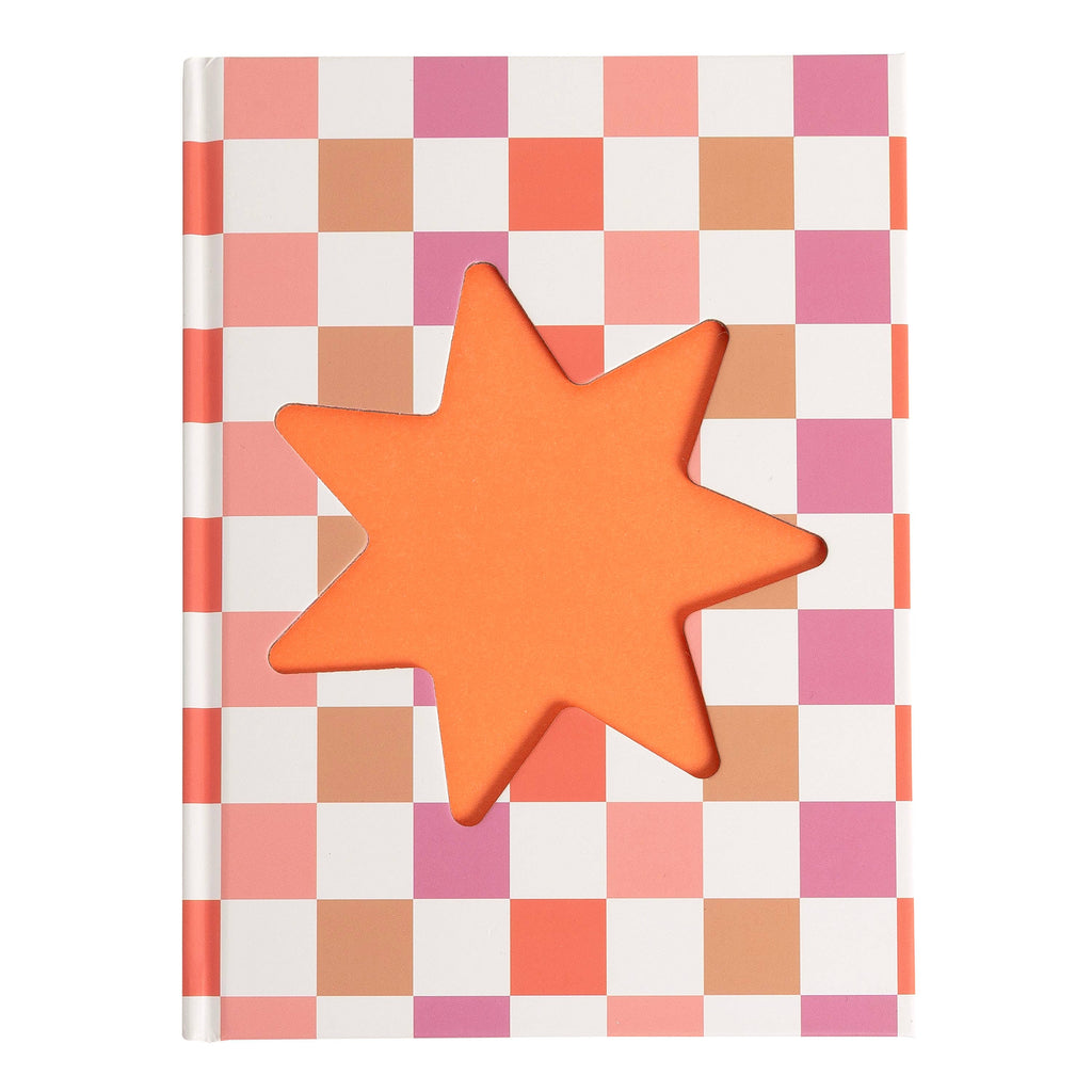 Checkered Star Pink & Orange Hardcover Journal Notebook 6x8
