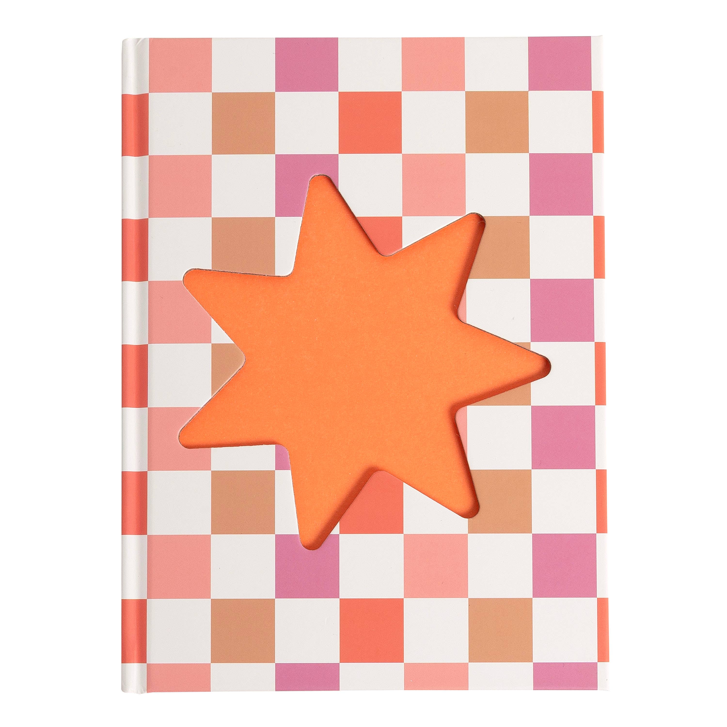Checkered Star Pink & Orange Hardcover Journal Notebook 6x8