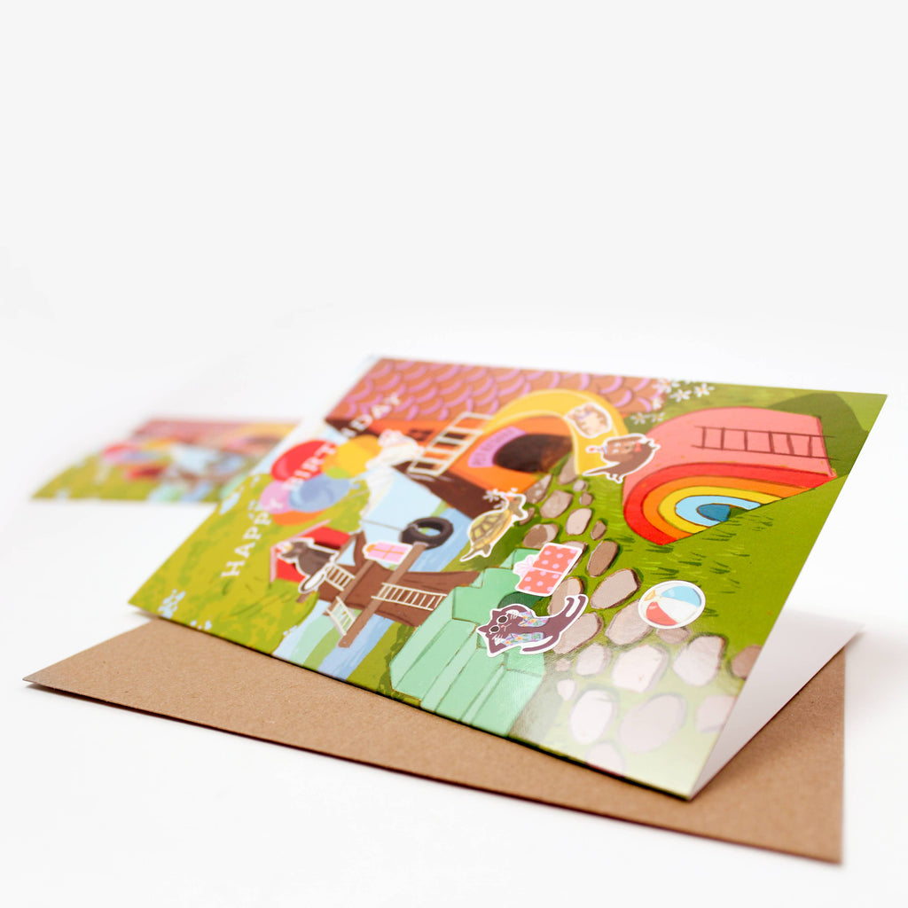 Pet Resort Birthday Sticker Scene Card