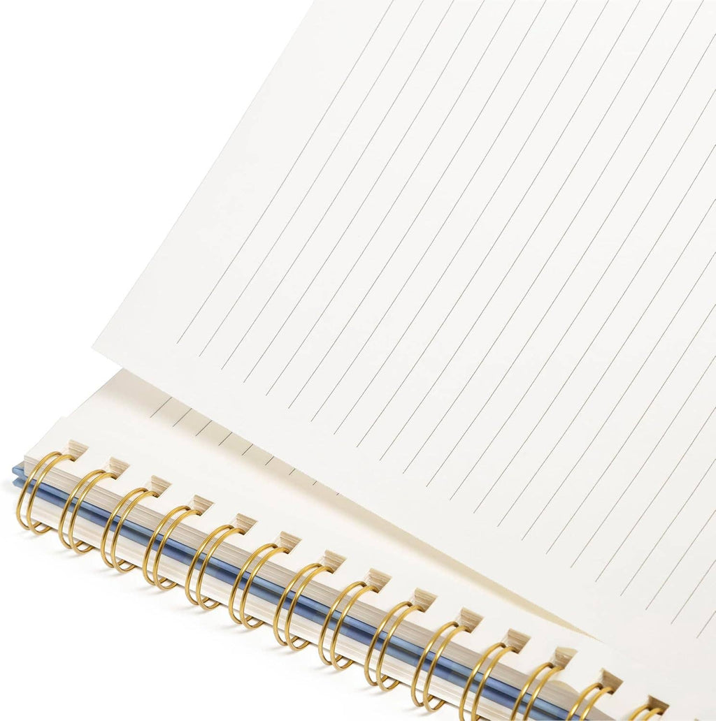 Blue Gingham Spiral Notebook | Hardcover Journal with Gold Coil, 200 Pages, 8x10.5"