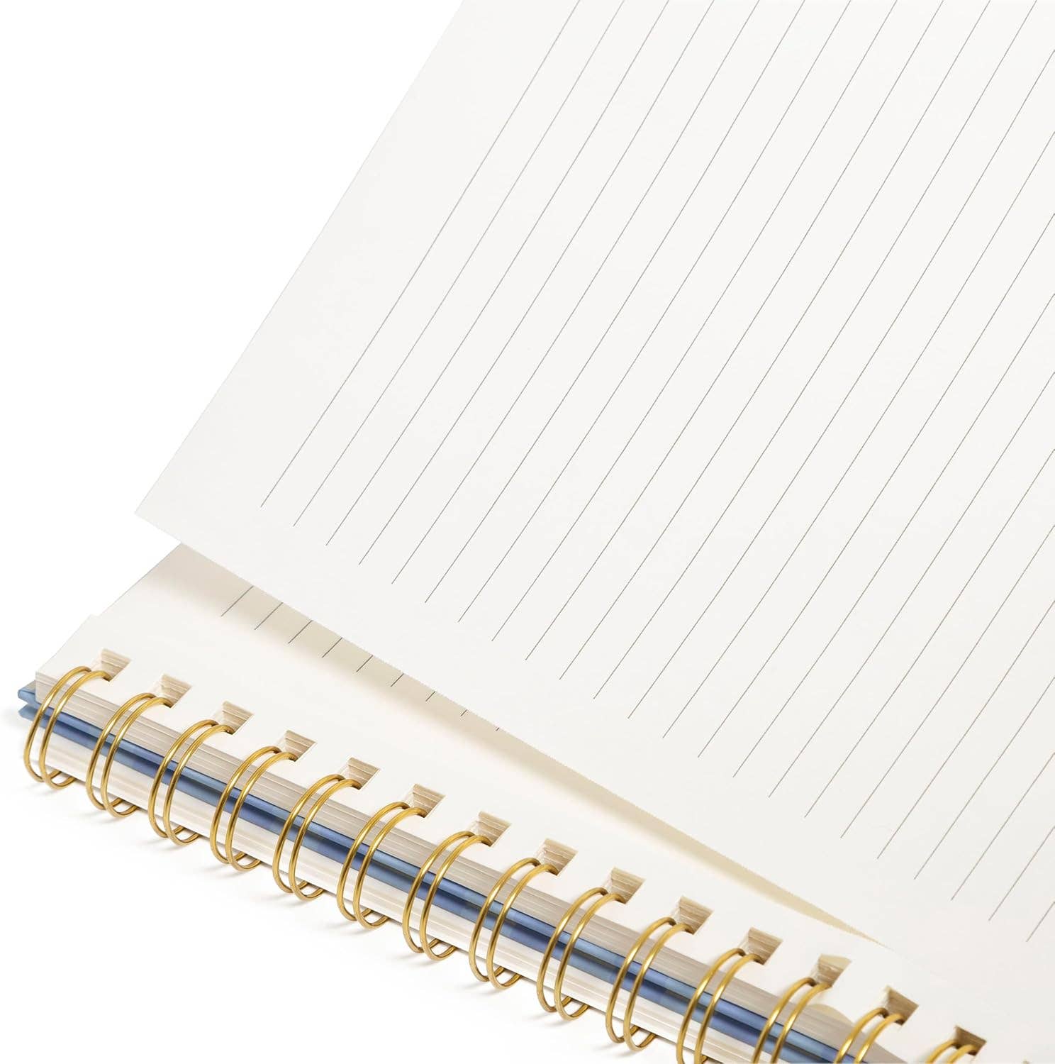 Blue Gingham Spiral Notebook | Hardcover Journal with Gold Coil, 200 Pages, 8x10.5"
