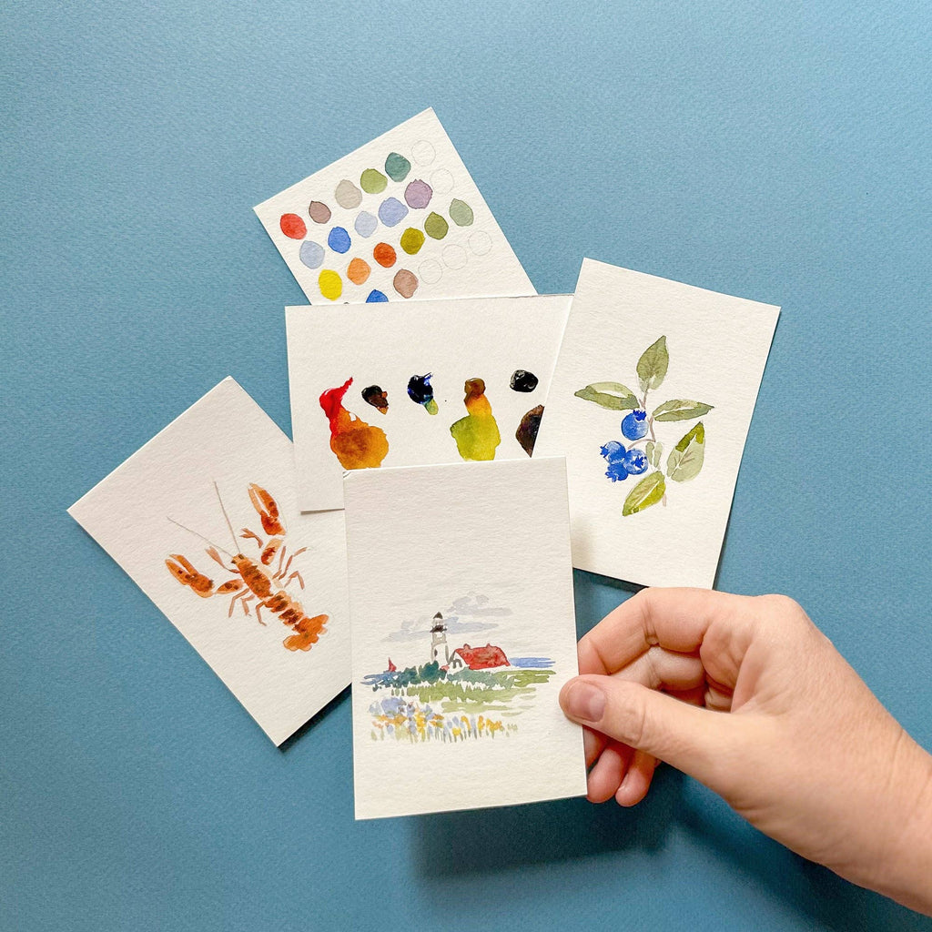 Mini Coastal Watercolor Kit | Lighthouse, Lobster & Blueberry Painting Kit